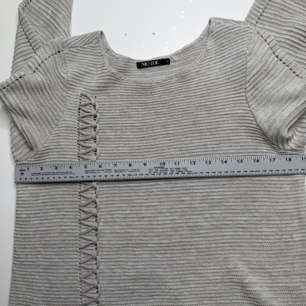 NWT NIC+ZOE Sweater Women L Gray Cotton Linen Lace Up Open Knit Pullover - Picture 9 of 10
